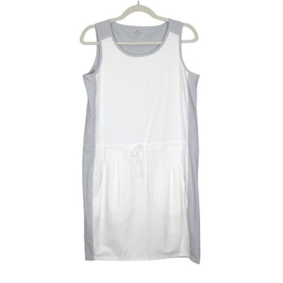 Athleta Colorblock Dress Womens Size Small White Gray Drawstring Waist UPF - Picture 1 of 8